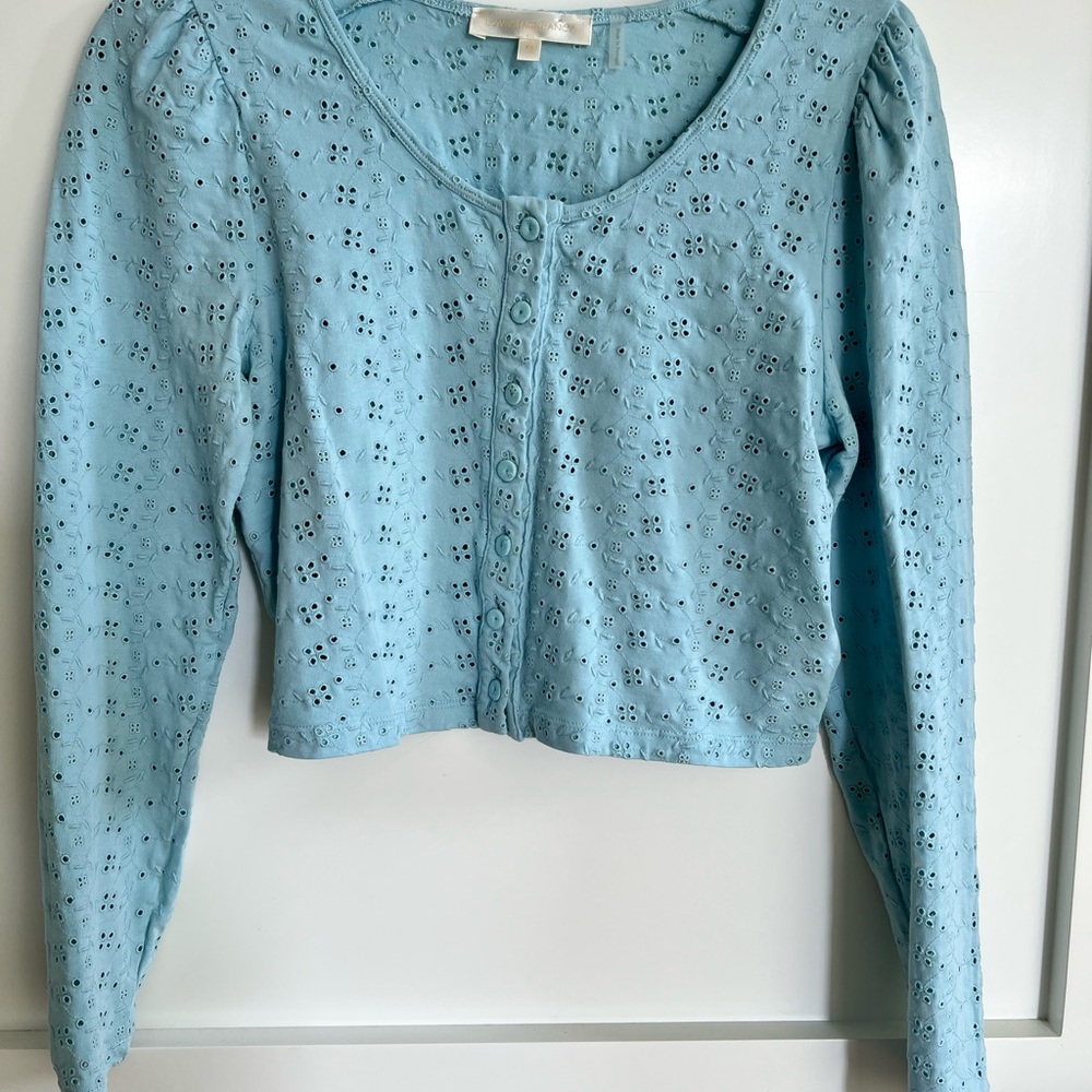 Loveshackfancy Light Blue Eyelet Button-Up Top - image 1